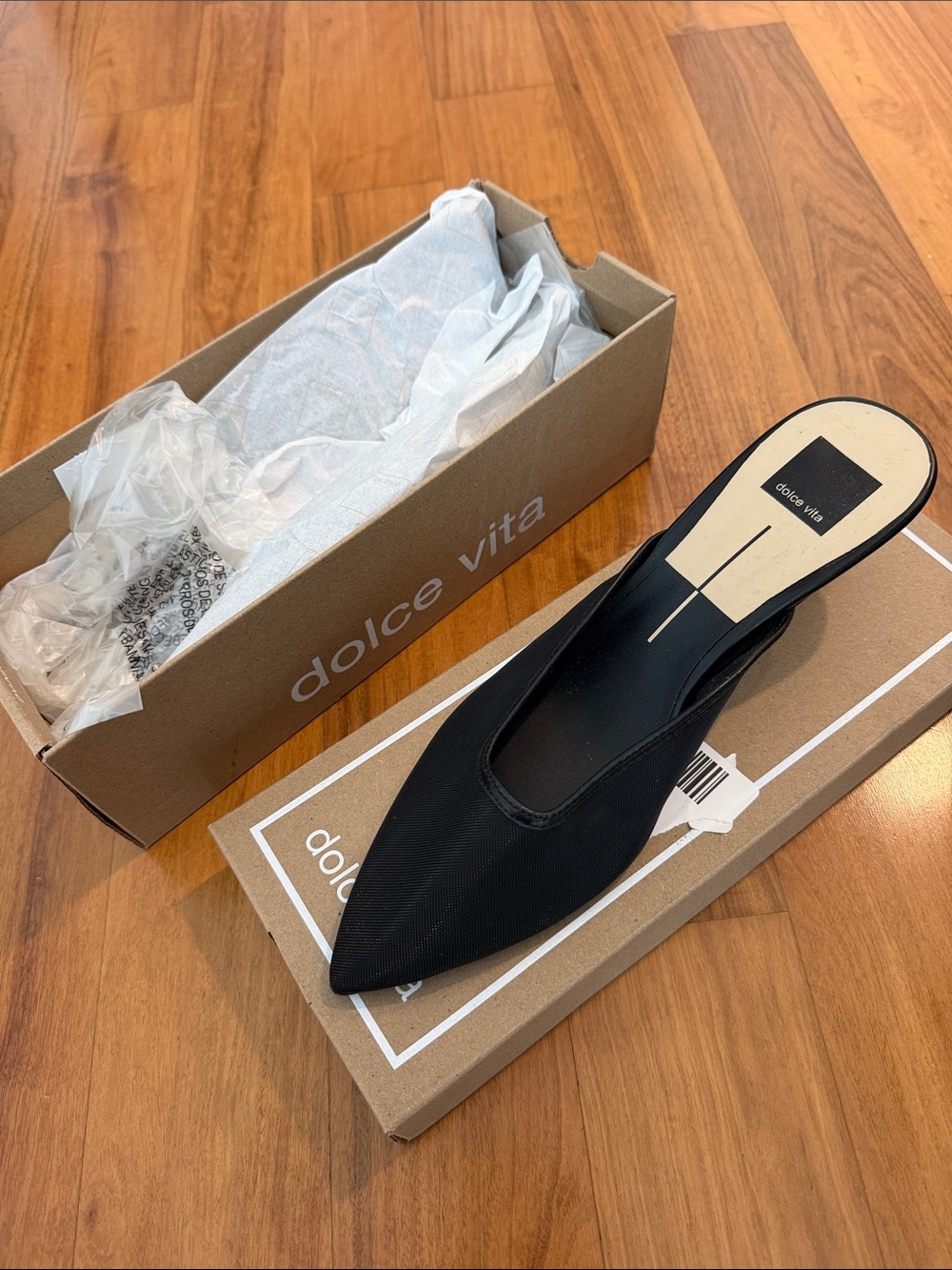 Dolce Vita Black Pointed Kitten Heel Mule